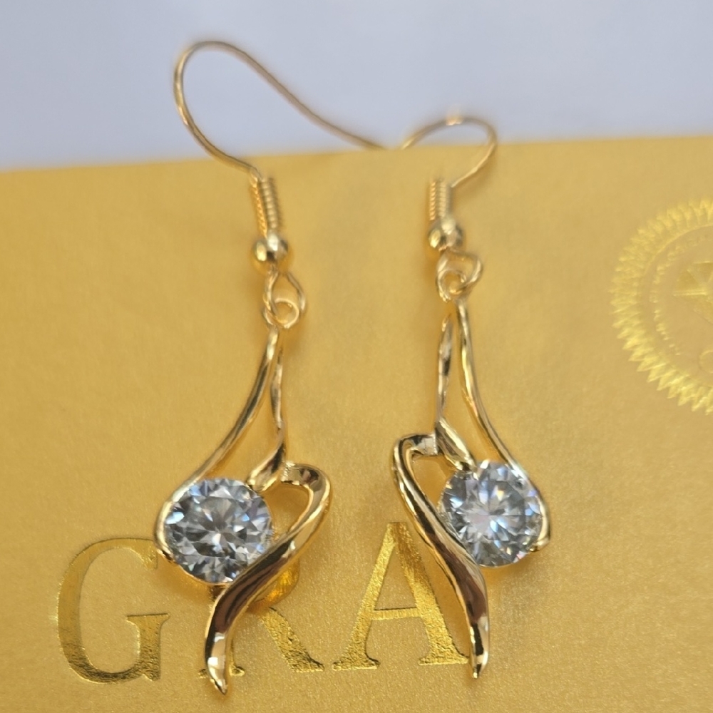 Elegant Gold and Silver Plated. Mossinate Earrings. GRA card.